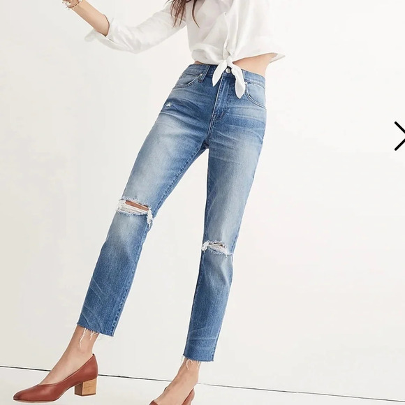 Madewell The High-Rise Slim Crop Boyiean: Knee-Rip Edition blue size 25 - Picture 1 of 16